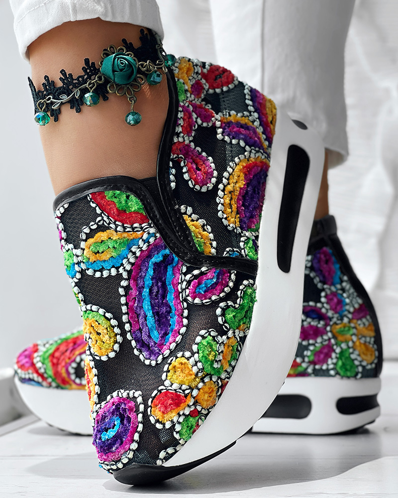 Floral Pattern Embroidery Mesh Sneakers, women Sneakers, ChicMe catalog - Image 3