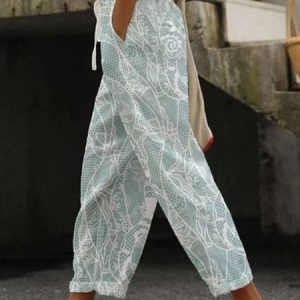 Casual Floral Cotton and Linen Daily Women Long Pants, Pants, color:As Picture|size:3XL, catalog Noracora shop