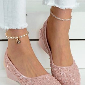 Waterproof Floral Wedge Heel Slingback Shallow Shoes, JustFashionNow Flats, color:Apricot|size:40,