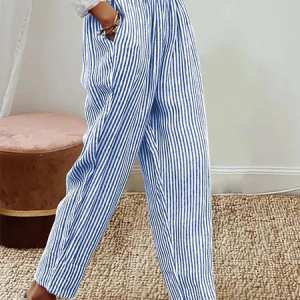 Women Striped Long Pant Casual Spring/Fall Trousers, JustFashionNow Pants, color:Blue|size:M,
