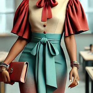 Elegant Color Block Split Joint Stand Collar Puff Sleeve Shirt, Blouses and Shirts, color:As Picture|size:XXL, Stylewe