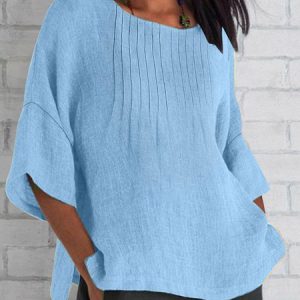 Crew Neck Three Quarter Sleeve Plain Pullover Lightweight Loose Blouse For Women, Blouses, color:Sky Blue|size:XXL, catalog Noracora shop
