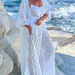 Vacation Raglan Sleeves Embroidery Plain Kimono, Kimonos, color:White|size:XXL, Stylewe
