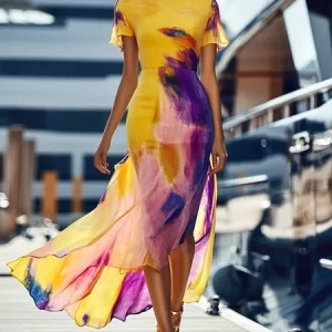 Vacation Random Print Printing Crew Neck Maxi Dress, Maxi Dresses, color:As Picture|size:XXL, Stylewe