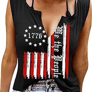 Casual Notched America Flag Tank Top, Tanks & Camis, color:As Picture|size:4XL, catalog Noracora shop