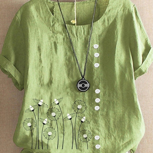 Women Floral Half Sleeve Blouse Summer Crew Neck Daily Casual Top, JustFashionNow Blouses, color:As Picture|size:4XL,