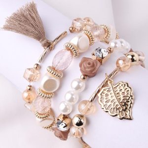 4PCS/Set Floral Leaf Pattern Tassel Design Beaded Bracelets, women Bracelet, ChicMe catalog