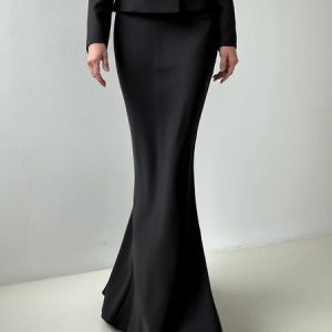 Elegant Plain Maxi Mermaid Skirt, Skirts, color:Black|size:XXL, Stylewe