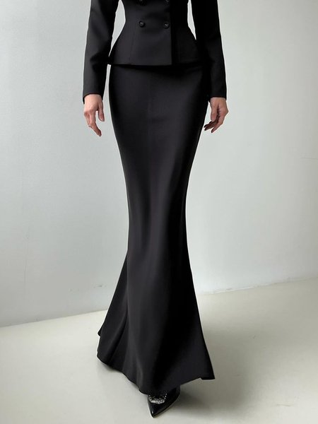 Elegant Plain Maxi Mermaid Skirt, Skirts, color:Black|size:XXL, Stylewe