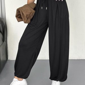 High Waist Elastic Dtrawstring Cuffed Pants Casual Loose Fit Ruched Pants, women Pants, ChicMe catalog