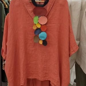 V Neck Half Sleeve Plain Regular Micro-Elasticity Loose Shirt For Women, Shirts, color:Red|size:3XL, catalog Noracora shop