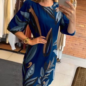 Plants Print Round Neck Half Sleeve Midi Dress, women Print Dresses, ChicMe catalog
