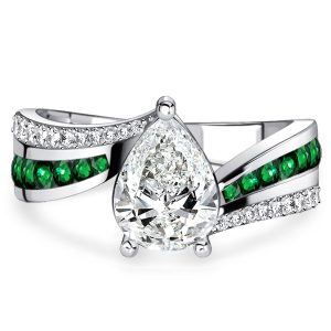 unique engagement rings - Italo Bypass Emerald Sapphire Ring Pear Shaped Engagement Ring, Italo jewelry - Online Catalog