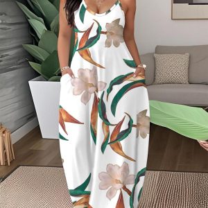Floral Print V-Neck Short Sleeve Elegant Maxi Dress with Pocket, women Maxi Dresses, ChicMe catalog