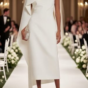 Elegant Plain Asymmetric Midi Party Dress, Maxi Dresses, color:White|size:XXL, Stylewe