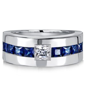 anniversary band - Italo Princess Cut Blue Sapphire Band Ring Half Eternity Band, Italo jewelry - Online Catalog