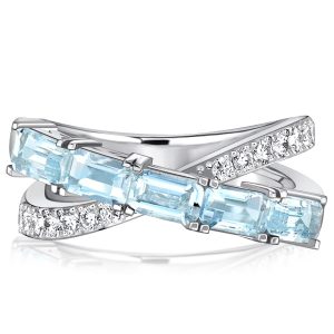 anniversary band - Italo Baguette Cut Aquamarine Criss-Cross Wedding Band, Italo jewelry - Online Catalog