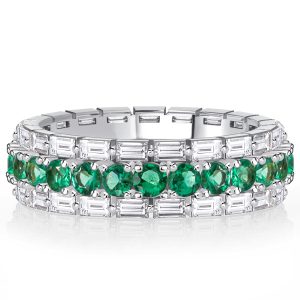 eternity band - Baguette Edge Round Cut Emerald Sapphire Eternity Band For Women, Italo jewelry - Online Catalog