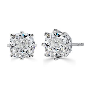 earrings - Italo 8 Prong Single Stone Cushion Cut Stud Earrings, Italo jewelry - Online Catalog
