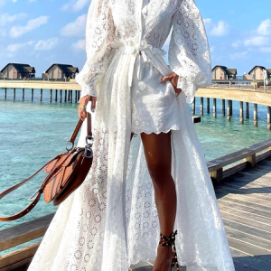 Vacation Embroidery Plain Shirt Collar Kimono, Kimonos, color:White|size:XXL, Stylewe
