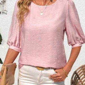 Casual Plain Crew Neck Half Sleeve T-shirt, T-shirts, color:Pink|size:XXL, catalog Noracora shop