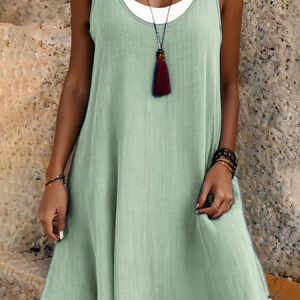 Women Plain Summer Dress Crew Neck Sleeveless Tank X-Line Dress, Dresses, color:Green|size:M, catalog Noracora shop