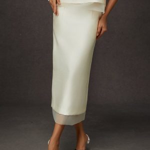 Elegant Split Joint Plain Midi Skirt, Skirts, color:Off White|size:XXL, Stylewe