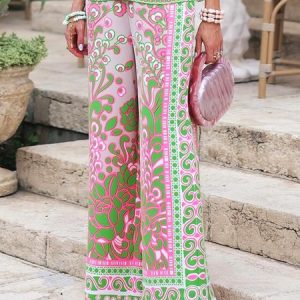 Vacation Floral Printing  Fashion Straight Pants, Pants, color:As Picture|size:XXL, Stylewe