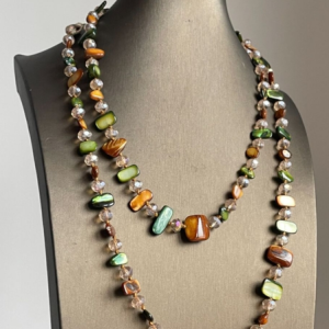 Vintage stackable necklace Bohemian colorful shell beaded double-layer necklace Retro light luxury holiday long necklace, Necklace, color:Aqua|size:One-size, catalog Noracora shop