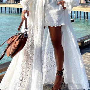 Vacation Plain Embroidery Straight Pants Shorts, Shorts, color:White|size:XXL, Stylewe