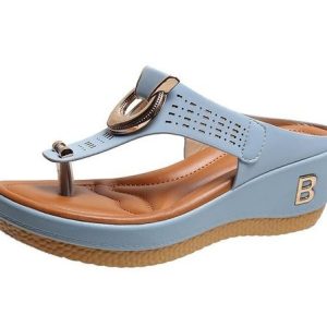 Vintage Color Block Breathable Slip On Block Heel Slide Sandals Split Joint, Sandals, color:Sky Blue|size:43, catalog Noracora shop