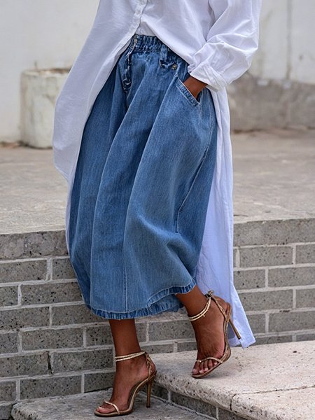 Casual Loose Denim Plain Jeans, Jeans, color:Denim Blue|size:XXL, Stylewe
