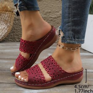 Vintage Plain Slip On Flat Heel Slide Sandals, Sandals, color:Red|size:43, catalog Noracora shop
