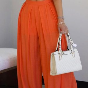 Urban Plain Gathered Wide Leg Fashion Pants, Pants, color:Orange|size:XXL, Stylewe