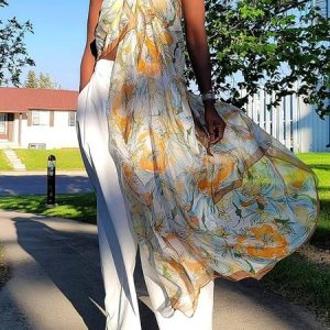 Vacation Floral Printing Halter Tank Top, Tanks and Camis, color:As Picture|size:XXL, Stylewe