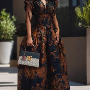 Elegant Printing Random Print V Neck Jumpsuit, Jumpsuits, color:As Picture|size:XXL, Stylewe