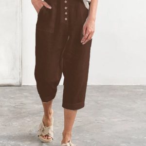 Women Plain Capris Pants Casual Summer Trousers, Pants, color:Coffee|size:5XL, catalog Noracora shop
