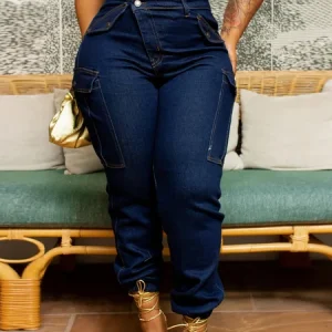 Plain Buttoned Urban Denim Jeans, Jeans, color:Blue|size:XXL, Stylewe