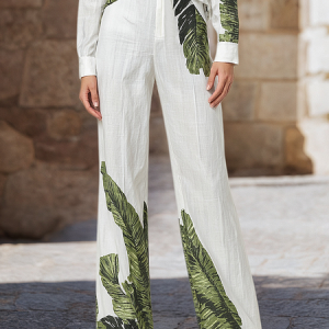 Vacation Tropical  Wide Leg Pants, Pants, color:As Picture|size:XXL, Stylewe