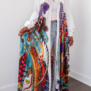 Vacation Printing Floral Shirt Collar Kimono, Kimonos, color:As Picture|size:XXL, Stylewe