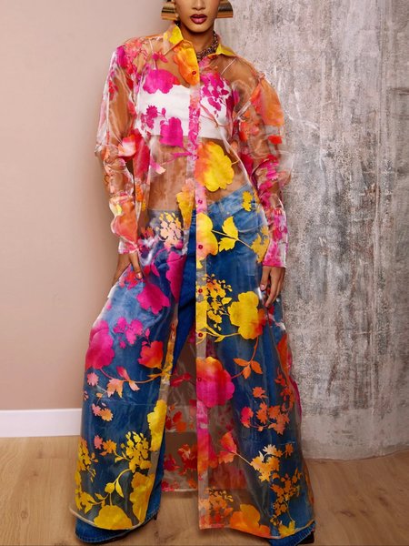 Vacation Floral Printing Shirt Collar Loosen Shirt, Blouses and Shirts, color:As Picture|size:XXL, Stylewe