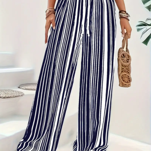 Women Striped Long Pants Casual Spring/Fall Trousers, JustFashionNow Pants, color:Blue|size:4XL,