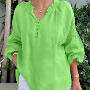 Half Open Collar Long Sleeve Plain Pullover Lightweight Loose Blouse For Women, Blouses, color:Aqua|size:3XL, catalog Noracora shop