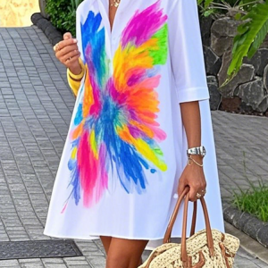 Vacation Random Print Mini Dress, Mini Dresses, color:White|size:XXL, Stylewe