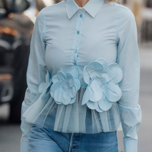 Cotton Urban Plain 3D Floral Shirt Collar Shirt, Blouses and Shirts, color:As Picture|size:XXL, Stylewe