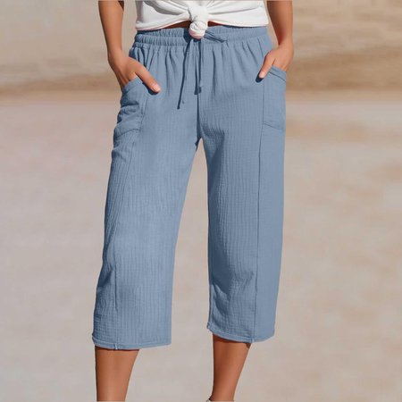 Women Plain Capris Pants Casual Summer Trousers, JustFashionNow Pants, color:Light Blue|size:XXL,