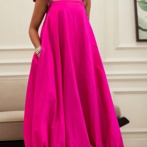 Urban Plain Peplum Maxi Dress, Maxi Dresses, color:Pink|size:XXL, Stylewe