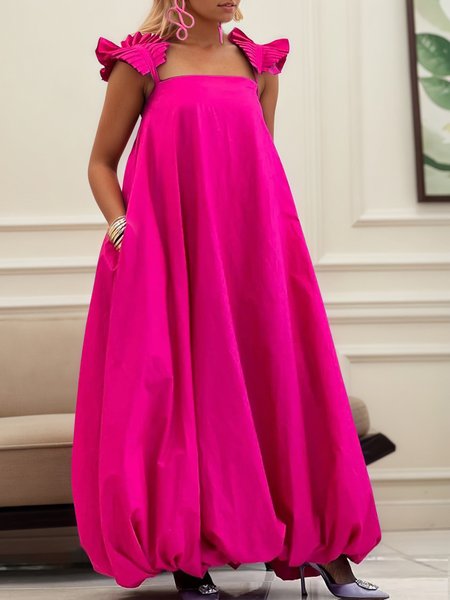 Urban Plain Peplum Maxi Dress, Maxi Dresses, color:Pink|size:XXL, Stylewe