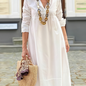 Urban Plain Buttoned Midi Dress, Midi Dresses, color:White|size:XXL, Stylewe