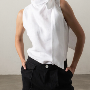 STYLE WE x CHILLINEN | Linen Plain Crew Neck Tank Top, Tanks and Camis, color:White|size:XXL, Stylewe